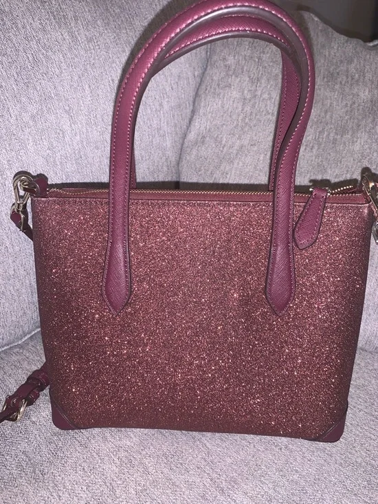 kate spade New York shimmy glitter crossbody satchel in deep nova burgundy purse - Picture 6 of 12